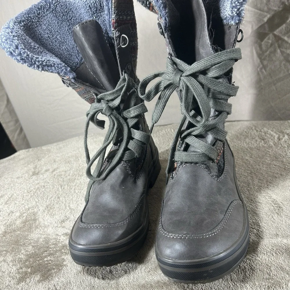 Rocket Dog Suri Horizon Womens 8 Gray Knit Lace Up Tall Winter Boots